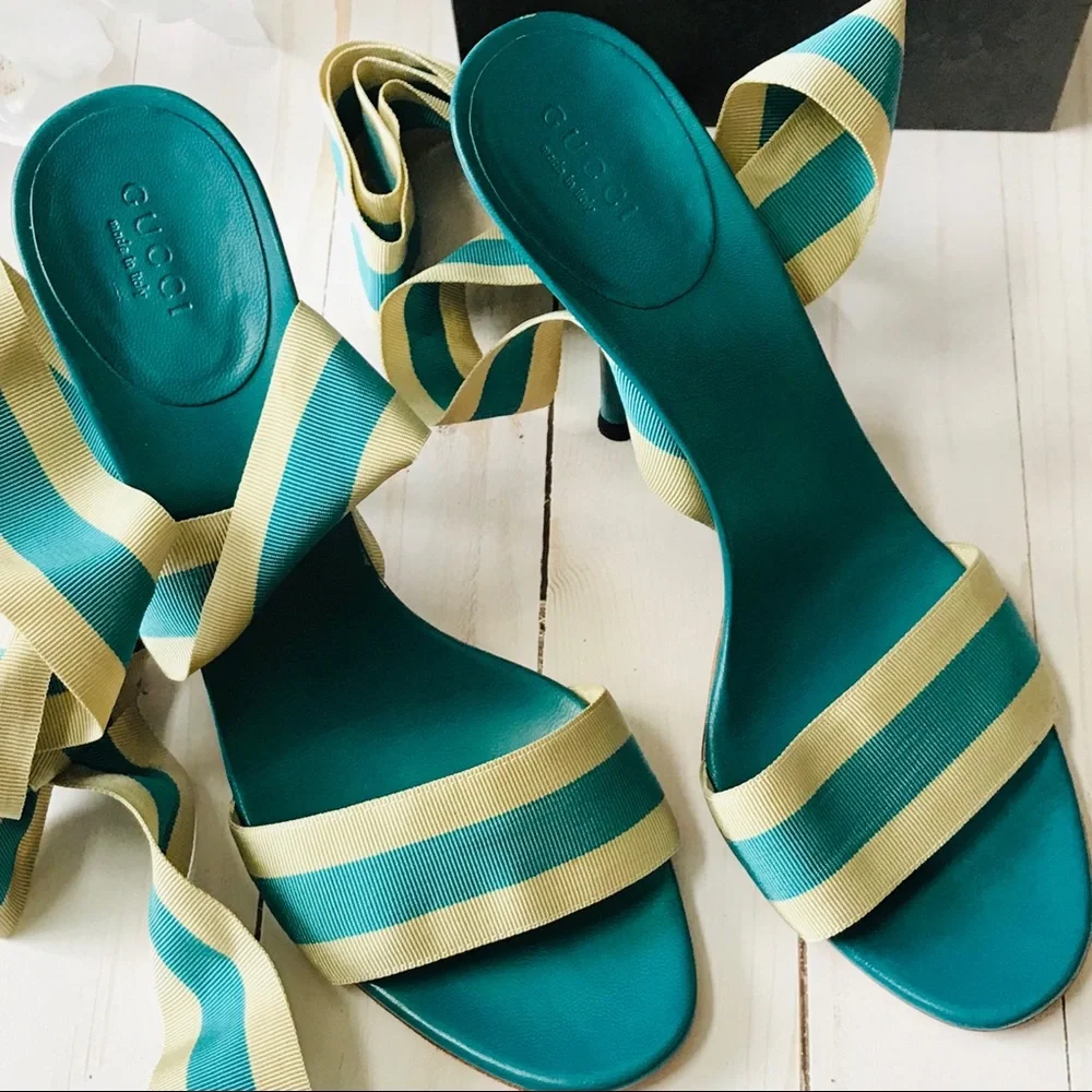Authentic GUCCI Gross Grain Ribbon Tie-up Sandals - Picture 4 of 8